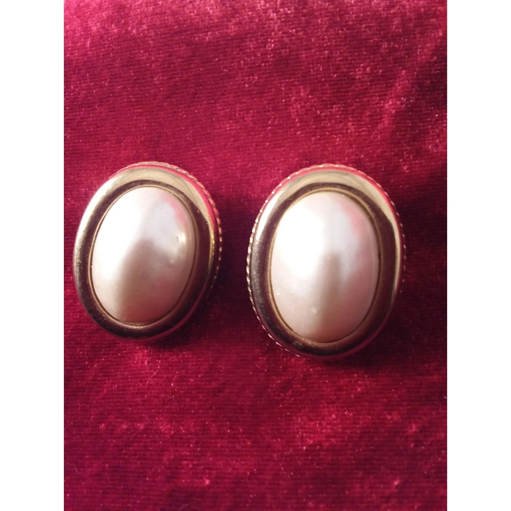 Givenchy Vintage Clip On Earrings Runway Statement Faux Pearl Gold Tone